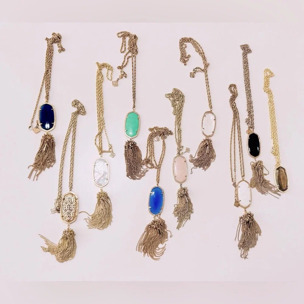 KENDRA SCOTT Rayne Long Gold Necklace w Deep Navy Blue Tassel Pendant